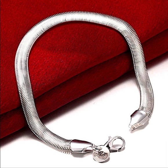 STERLING SILVER HERRINGBONE FLAT SNAKE CHAIN NECKLACE BRACELET MATCHING SET - Picture 7 of 7